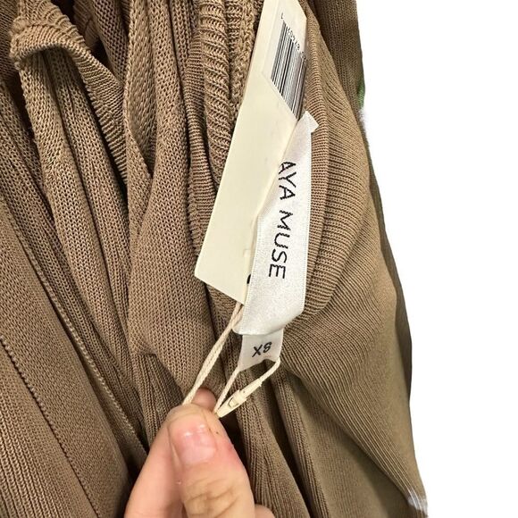 New Aya Muse Edo Halterneck Draped Maxi Dress XS Light Tan Brown - Picture 7 of 9